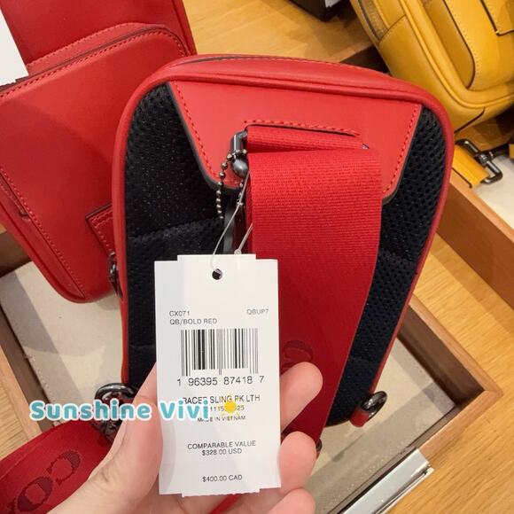 NWT Coach Racer Sling Pack CX071 Smooth calf leather Bold Red - Picture 3 of 9